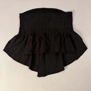 Black Smocked Ruffle High Low Mini Skirt Women's Plus Size 2XL
